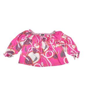 Chic Me Blouse XL Bold Chain Print Off Shoulder Vacation Party Silk Inspired Top